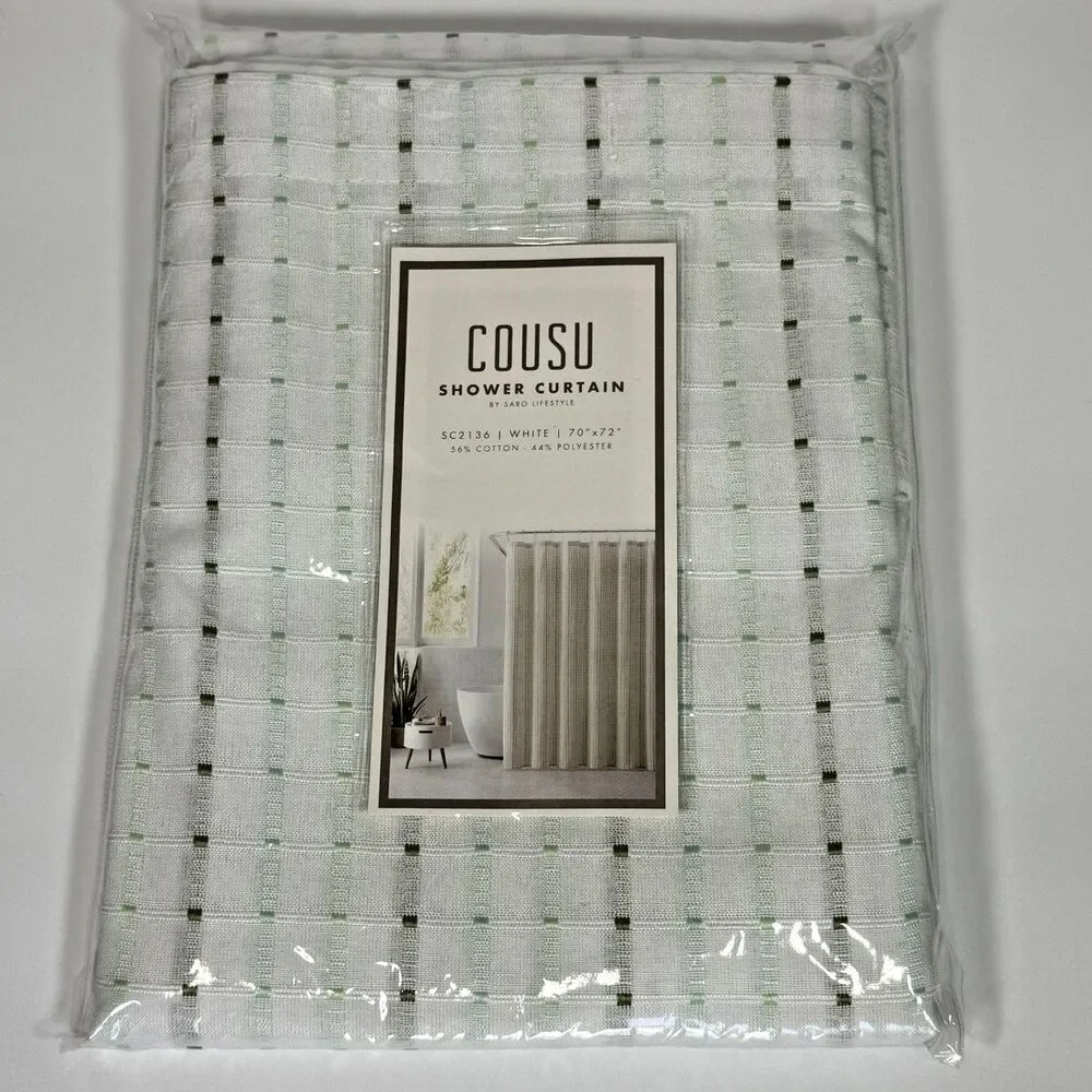 Saro Lifestyle Cousu Shower Curtain SC2136 White Green Textured 70